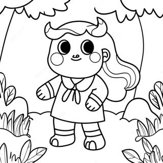 Page à colorier d'une fille monstre dans une forêt magique | Page de coloriage Fille monstre