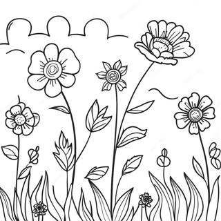 Page à colorier avec des fleurs colorées | Page de coloriage Champ