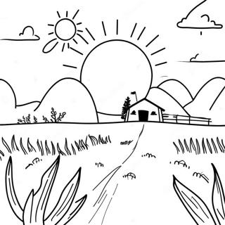 Journée ensoleillée dans le champ Page à colorier | Page de coloriage Champ