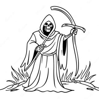 Page à colorier Faucheuse avec une faux | Page de coloriage Faucheuse