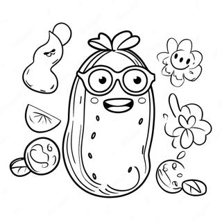 Page à colorier de concombre drôle avec des lunettes de soleil | Page de coloriage Concombre