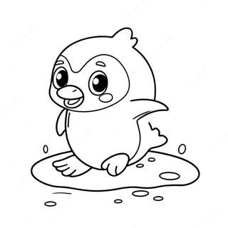 Page à colorier d'un mignon pingouin glissant sur la glace | Page de coloriage Antarctique