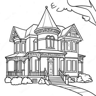 Page à colorier de manoir victorien | Page de coloriage Victorienne