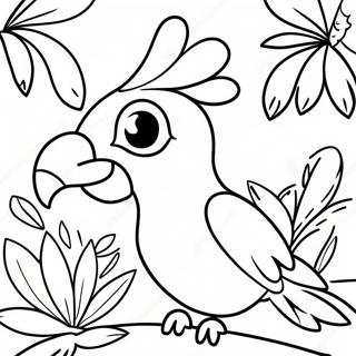 Page à colorier Cacatoès Coloré dans un Paradis Tropical | Page de coloriage Cacatoès