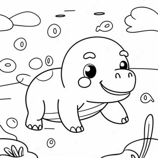 Page à colorier de Slowpoke heureux nageant | Page de coloriage Paresseux