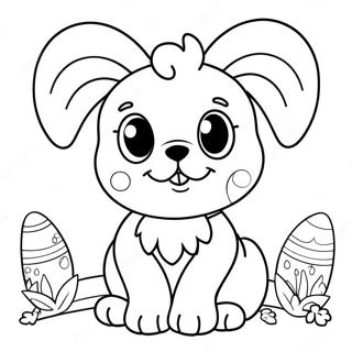 Page à colorier d'un joli chiot de Pâques avec des oreilles de lapin | Page de coloriage Chiot de Pâques