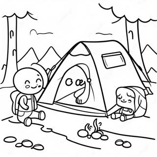 Page à colorier de camping en famille mignonne | Page de coloriage Camping-car