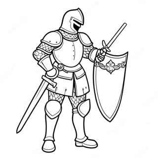 Page à colorier de chevalier charmant en armure | Page de coloriage Médiéval