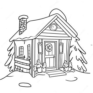 Page à colorier Cabane d'Hiver Confortable | Page de coloriage Cabane d'hiver