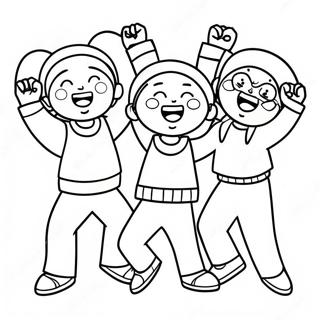 Page à colorier des personnages joyeux de Glee dansant | Page de coloriage Glee