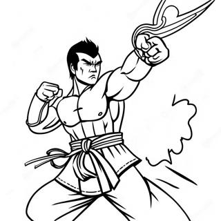 Page à colorier de Kazuya Mishima en bataille | Page de coloriage Tekken