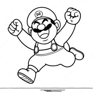 Page à colorier de Wario sautant d'excitation | Page de coloriage Wario