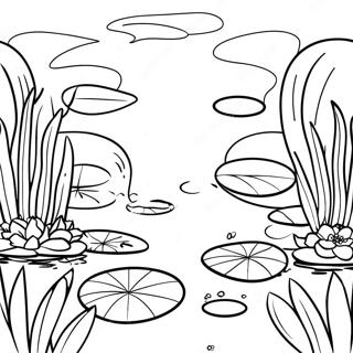 Page à colorier de étang serein avec des nénuphars | Page de coloriage Étang