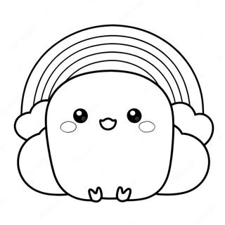 Page à colorier de jolis Squishmallows dans un arc-en-ciel | Page de coloriage Squishmallows