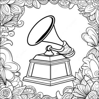 Page à colorier d'un trophée Grammy coloré | Page de coloriage Grammy