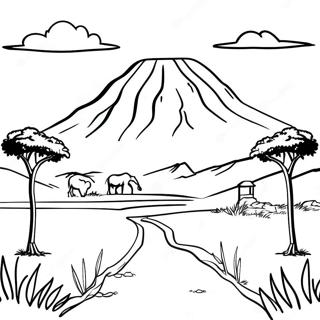 Page à colorier du paysage majestueux kenyan | Page de coloriage Kenya