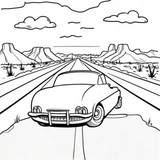 Page à colorier de la vue panoramique de la Route 66 | Page de coloriage Route 66