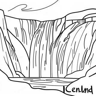 Page à colorier de la cascade majestueuse d'Islande | Page de coloriage Islande