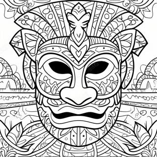 Page à colorier du masque tiki polynésien | Page de coloriage Polynésien