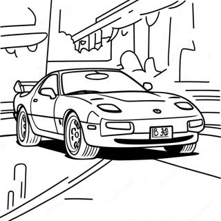 Page à colorier de Mazda RX7 en action | Page de coloriage RX7
