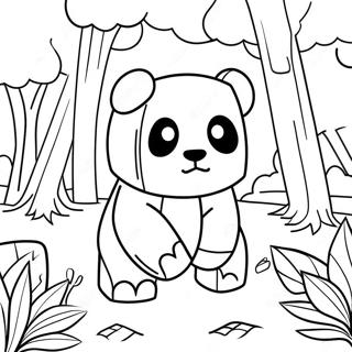Page à colorier de panda Minecraft mignon dans la forêt | Page de coloriage Panda Minecraft