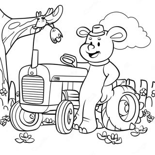 Tracteur Ted avec des Animaux Amicaux à Colorier | Page de coloriage Tracteur Ted