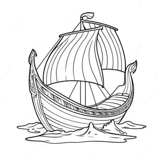 Page à colorier de bateau viking en navigation | Page de coloriage Viking