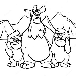 Page à colorier des personnages de Smallfoot en aventure | Page de coloriage Pied Petit