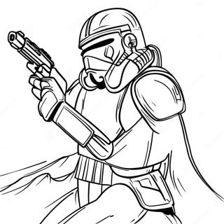 Page à Colorier de Clone Trooper Phase 1 en Pose d'Action Détailée | Page de coloriage Clone Trooper de Phase 1