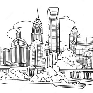 Page à colorier Skyline de Philadelphie | Page de coloriage Philadelphie