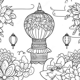 Page à colorier du Festival des Lanternes Colorées de Taïwan | Page de coloriage Taïwan