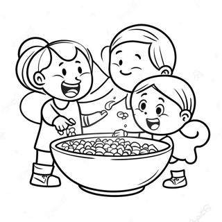Page à colorier Enfants Heureux Mangeant des Céréales | Page de coloriage Céréale