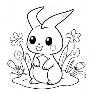 Mimikyu Mignon avec des Fleurs Page à Colorier | Page de coloriage Mimikyu