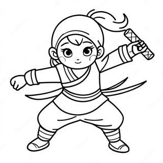 Page à colorier de la fille ninja en action | Page de coloriage Fille Ninja