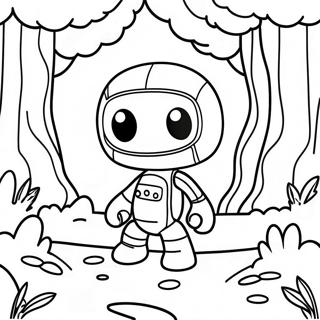 Page à colorier de Sackboy aventurier dans une forêt | Page de coloriage Sackboy