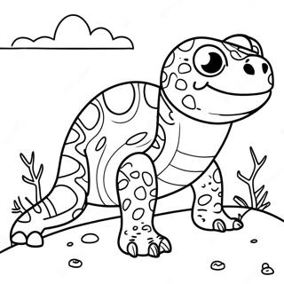Page à colorier de mignon monstre Gila dans le désert | Page de coloriage Monstre Gila