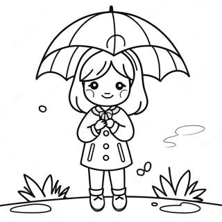 Page à colorier de mignonne fille coréenne avec parapluie | Page de coloriage Fille Coréenne
