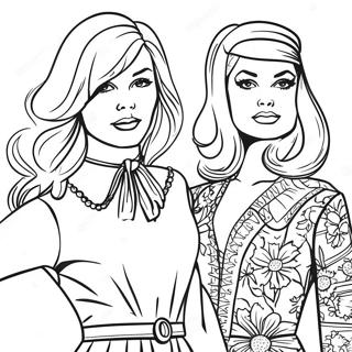 Page à colorier de la mode rétro des années 1970 | Page de coloriage années 1970