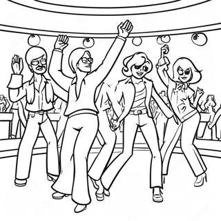Page à colorier de la fête dansante disco des années 1970 | Page de coloriage années 1970