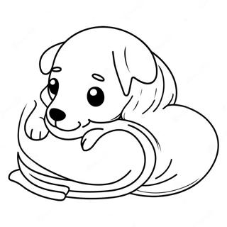 Page à colorier de chiot mignon endormi avec couverture | Page de coloriage Chiot endormi