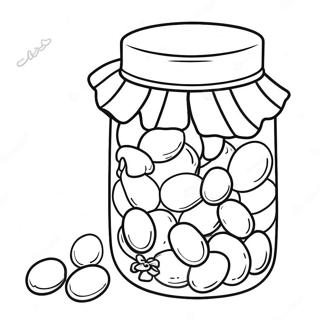 Page à colorier de bonbons gélifiés colorés dans un pot | Page de coloriage Dragées