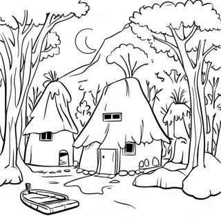Page à colorier du village traditionnel Wampanoag | Page de coloriage Wampanoag