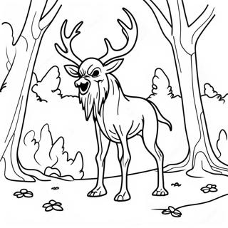 Page à colorier Wendigo effrayant dans la forêt | Page de coloriage Wendigo