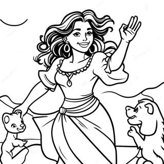 Page à colorier d'Esmeralda dansant avec des gitans | Page de coloriage Esmeralda