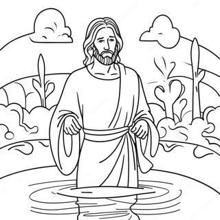 Page à colorier de la scène du baptême de Jésus | Page de coloriage Baptême de Jésus