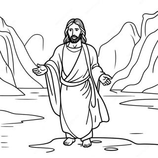 Page à colorier de Jésus dans le fleuve Jourdain | Page de coloriage Baptême de Jésus