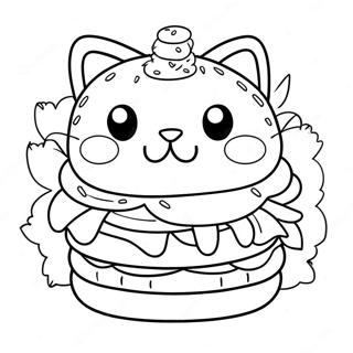 Page à colorier du chat hamburger drôle | Page de coloriage Chat Burger