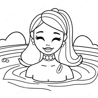 Page à colorier de Barbie nageant dans une piscine colorée | Page de coloriage Barbie Natation