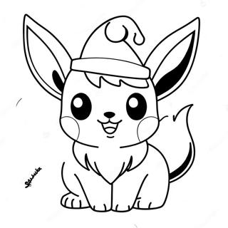 Page à colorier d'un Eevee mignon avec un chapeau de Noël | Page de coloriage Eevee Noël