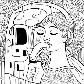 Page à colorier du Baiser de Klimt | Page de coloriage Klimt